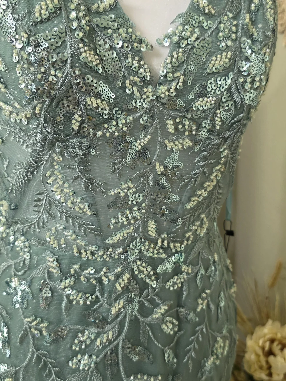 eva mendes for New York & Company Sage Beaded Floral Tulle Gown